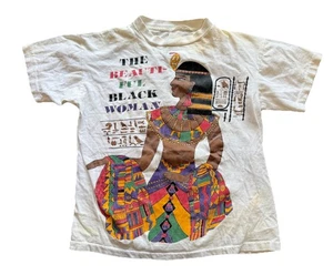 vtg 90s BEAUTIFUL BLACK WOMAN NEFERTITI EGYPTIAN QUEEN EGYPT Shirt S 19x22 Read - Picture 1 of 12
