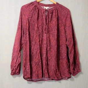 Blusa roja oscura con botones floral manga larga Terra & Sky usada en excelente estado para mujer 1X #A4-1 - Imagen 1 de 10