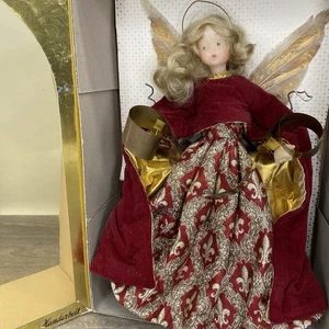 Vntg Pauline Leidel Spreen Wax Angel Tree Topper w/ Scroll W. Germany Red Gold - Picture 1 of 14