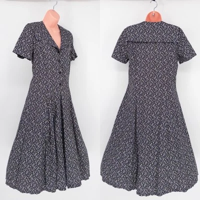 Vintage Laura Ashley Dress Floral Size 14 Cottage Core Navy Blue Sailor Collar - Image 1 of 4
