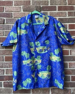 Rima Mens Blue Caribbean All over Print Shirt Short Sleeve Size L - Picture 1 of 7