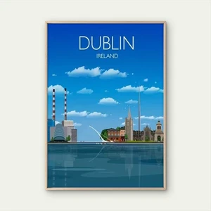 Arte de pared con impresión de póster de viaje de cielo azul con monumentos de Dublín vibrante paisaje urbano con monumentos - Imagen 1 de 2