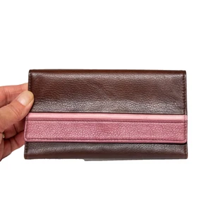 Large Trifold Cowhide Leather Wallet OSGOODE MARLEY Brown Expresso RDIF Lined - Picture 1 of 5