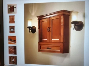 Armario de almacenamiento de baño montaje en pared dos puertas madera bisagras ocultas canela cálida - Imagen 1 de 5