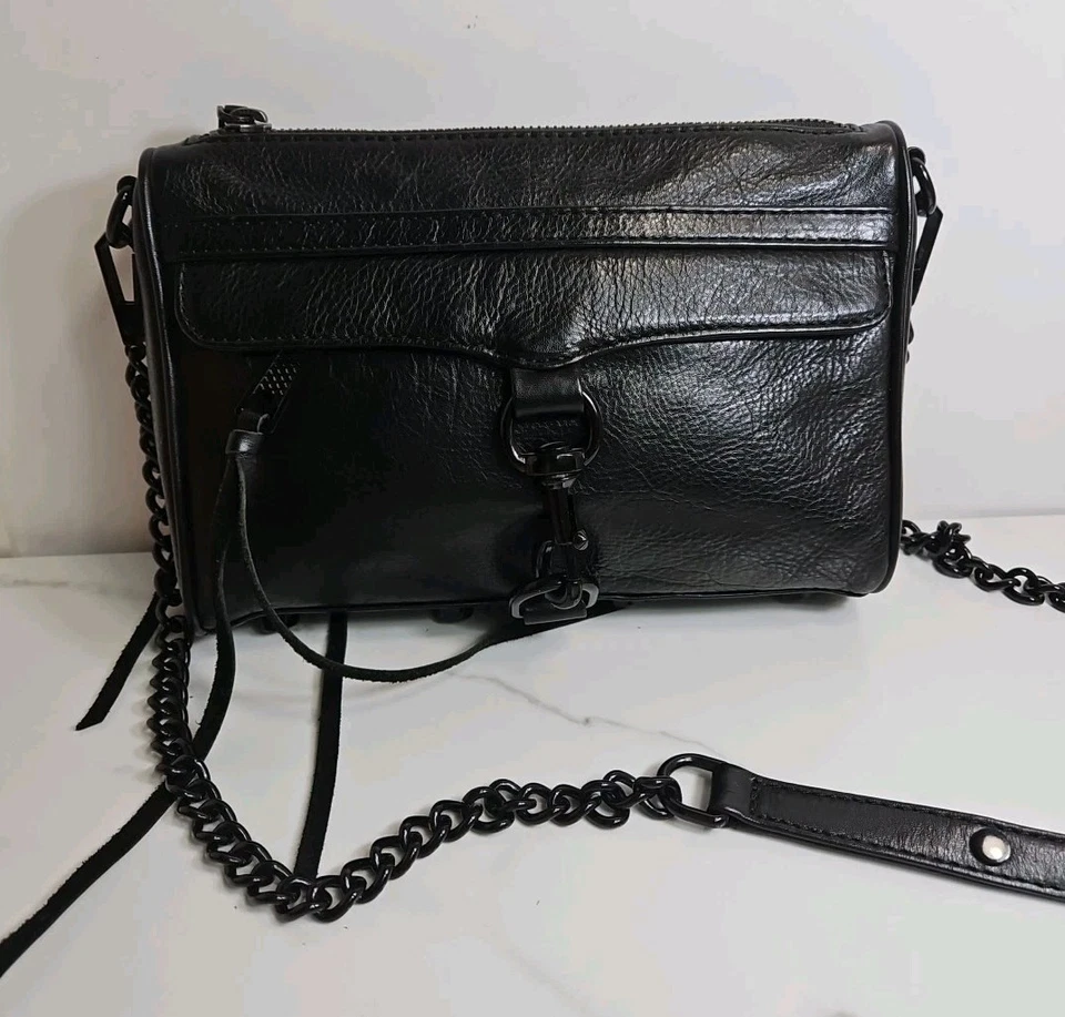 Rebecca minkoff Black Leather Small Detachable Metal  Crossbody Purse 9x6x2" NEW - Image 1 of 4