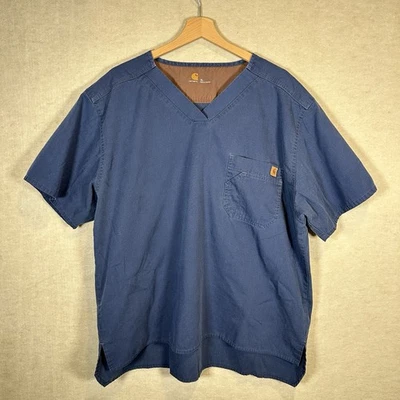 Carhartt Rugged Flex V-Neck Scrub Top Size XL Ripstop Blue 5 Pocket Uniform Work - Image 1 of 4