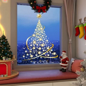 Goldener Weihnachtsbaum Aufkleber Zum Selbermachen Fenster Klammern Aufkleber für Glas Wand Tür Wandbild - Bild 1 von 9