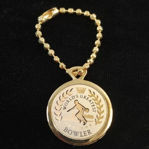 Vintage World's Greatest Bowler Round Gold Tone Keychain Unique Gift Man Cave - Picture 1 of 9