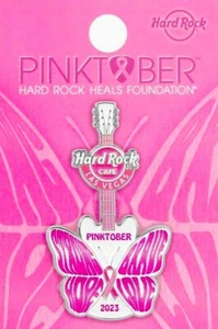 2023 HARD ROCK CAFE LAS VEGAS PINKTOBER BRUSTKREBS SCHMETTERLING GITARRE LE PIN - Bild 1 von 4