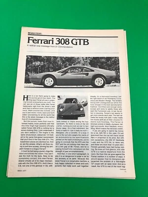 1977 1978 FERRARI 308 ORIGINAL VINTAGE PRINT AD ROAD TEST 6 PAGE - Image 1 of 3
