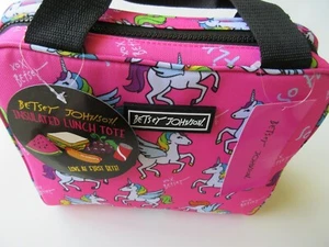 XOX Betsey Johnson Pink With Animated Unicorn Print Insulated Lunch Tote New - Picture 1 of 5