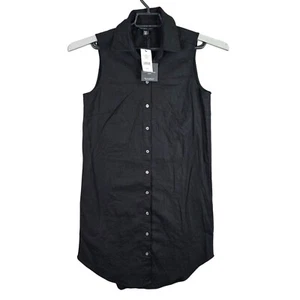 Womens Saks Fifth Avenue Black Sleeveless Linen-Blend Shirt Dress Button Up XS - Picture 1 of 8