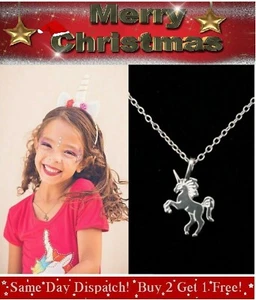 Christmas gift girls childs silver Unicorn necklace jewellery box pendant chain - Picture 1 of 14