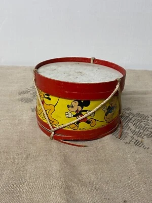 Ancien petit tambour enfant année 40 décors Disney  Mickey , bambi……a restaurer - Photo 1/4