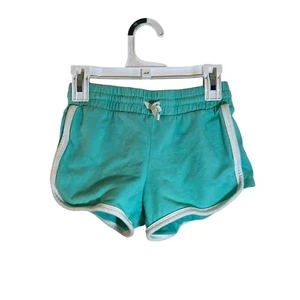 GAP Kids Girls Knit Athletic Shorts Medium 8 Teal Blue White Stripes Pull On - Picture 1 of 3