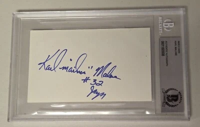 Karl Mailman Malone Signed 3x5 Index Card Beckett Encapsulated NBA HOF Utah Jazz - Image 1 of 4