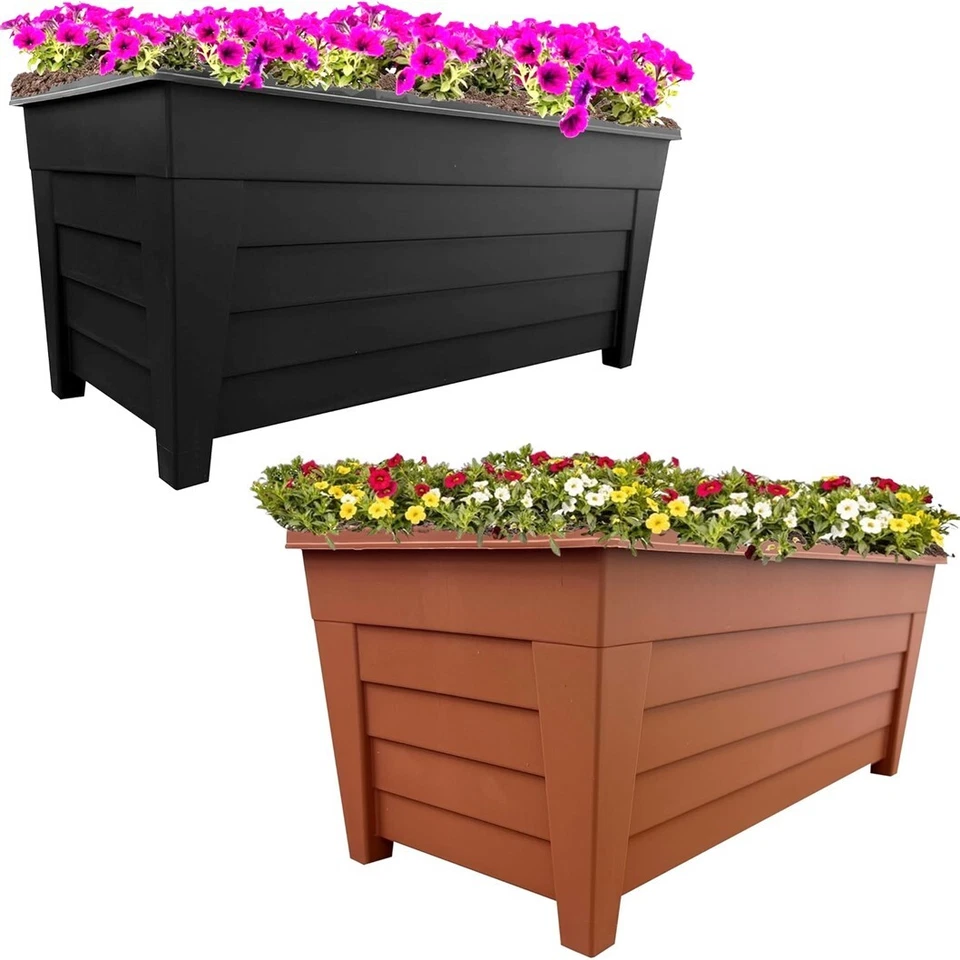 Black / Terracotta Grosvenor Trough Patio Planter Plant Pot Rectangle 55cm - Image 1 of 1