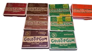 Vintage Gold Tip Kaugummi Boxen 8 Stück Pfefferminz Zimt Wintergrün Frucht Geschmack - Bild 1 von 14