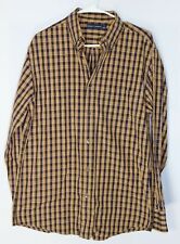 Grant Thomas mens long sleeve checkered button up brown shirt, size Medium (M)