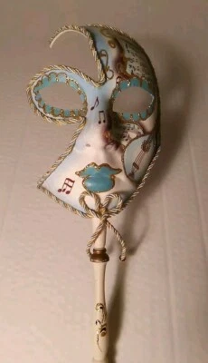 Vintage Venetian Carnival Masquerade Ball Face Mask On A Stick Made In Italy  - Image 1 of 4
