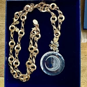 Kirk’s Folly Man In Moon Crescent Necklace Swarovski Austrian Crystal Golden - Bild 1 von 5