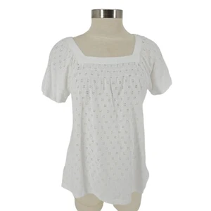 Style & Co Shirt White Eyelet Short Sleeve Square Neck Top Petite NWT Womens PM - Picture 1 of 9