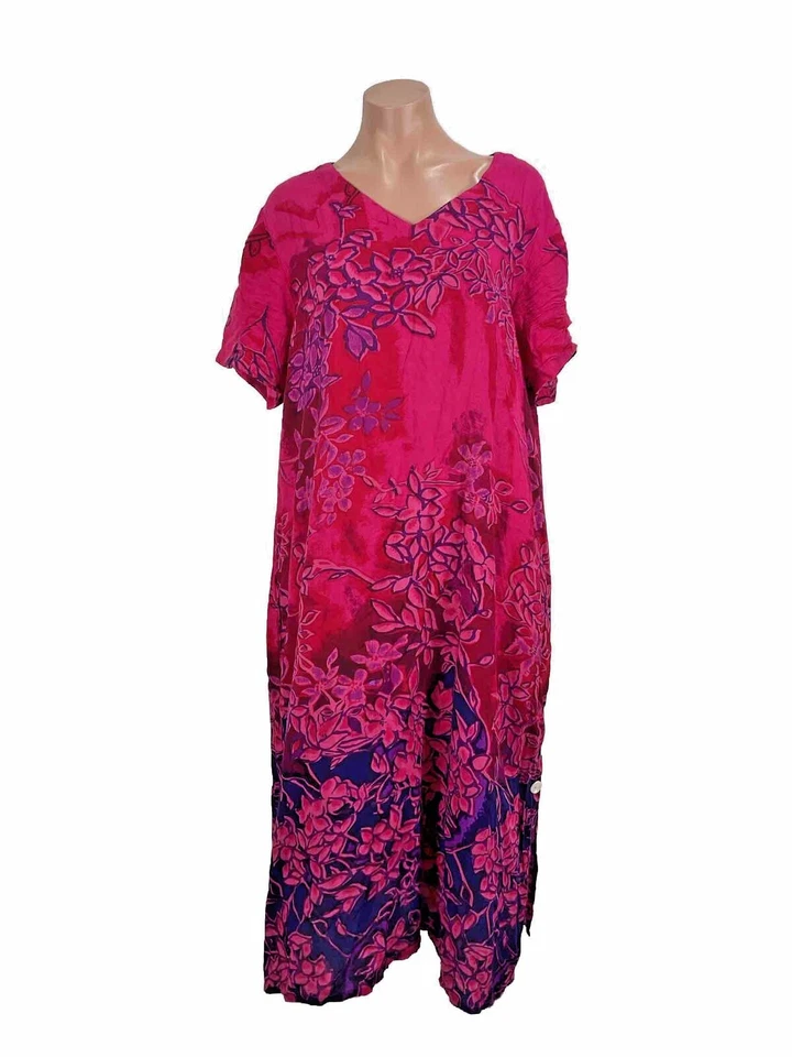 Vintage La Cera Floral Tropical Midi Dress Sz XL Oversized House Dress Rayon 80s - Image 1 of 4