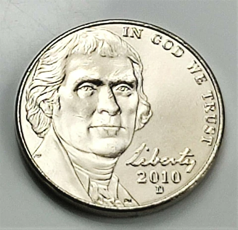 2010 D Jefferson Nickel -  BU Coin Pulled From OBW Roll Cover