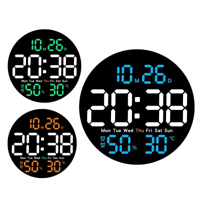 Large LED Digital Wall Clock Indoor Temperature Date Alarm Clock for Bedroom - Image 1 of 4