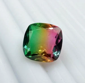 Natural Crystal Tourmaline Doublet Stone Bi Color Gemstone 10x14 Cushion Stone - Picture 1 of 6