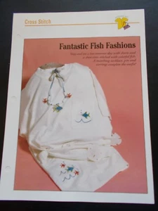 Fantastic Fish Fashions Cross Stitch Pattern Shorts & Top, Necklace Earrings Pin - Picture 1 of 4