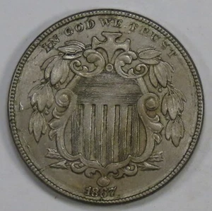 1867 Shield Nickel with Rays - AU - Picture 1 of 2