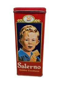 Vintage Salerno Golden Goodness Tin 50 Years Collector Kids Boy Girl Cookie 10" - Picture 1 of 6