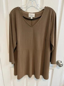Linea By Louis Dell’Olio Xl Brown Moss Crepe Peplum Waist Top A307191 New - Picture 1 of 11