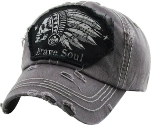 Gorra gris nativa americana Brave Soul calavera vintage envejecida de KB Ethos - Imagen 1 de 3