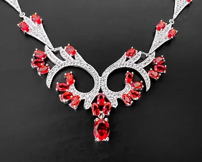 Big Heavy Pink Raspberry Lab-Created Garnet Sterling Silver Plate Party Necklace - Image 1 of 4