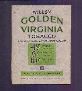 Vintage Illustrated  Will's Golden Virginia Loose Tobacco Wrapper    MD1