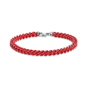 Stainless Steel Red Acrylic 5 MM Thin Franco Chain Bracelet - 9 Inches Long - Picture 1 of 19