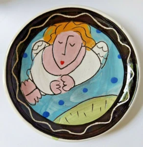 Sleeping Angel by Bennett & Co. Hand Crafted Art Ceramic Plate Signed, 7 1/4" - Picture 1 of 12