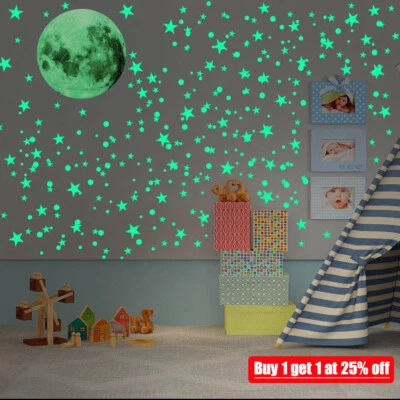 435X Glow In The Dark Plastic Stars Fun Ceiling Wall Art Luminous Space Stickers - Image 1 of 4