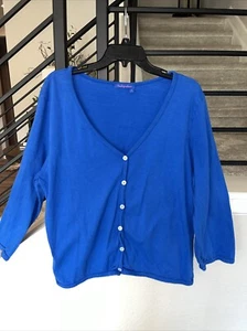 Cárdigan informal con botones de algodón azul brillante Fresh Produce XL para mujer - Imagen 1 de 5