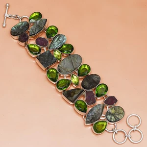 Labrodorite Drusy Peridot Gemstone Jewelry Bracelet 7-8'' - Picture 1 of 4