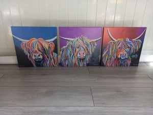 3 × Steven Brown Highland Cow Canvas 40 × 40cm - Picture 1 of 5