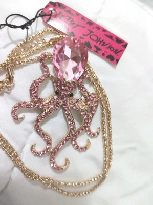 I'm Betsey Johnson Pink Octopus 🐙 Necklace And Gold Plated Rope Chain - Image 1 of 3