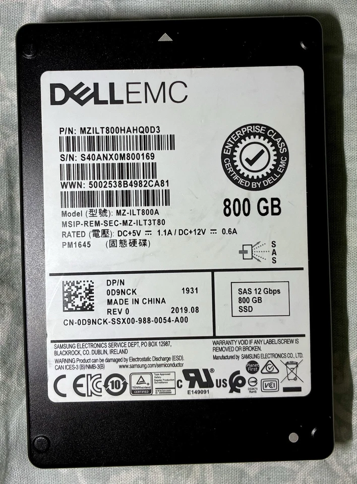 800GB SAS MZ-ILT800A PM1645 DELL EMC 2.5in Enterprise HDD SSD MZ-ILT800HAHQ0D3 - Image 1 of 3