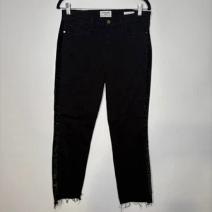 Frame Le High Straight Jeans Black with Gold Velvet Tuxedo Stripe Size 31 - Picture 1 of 11
