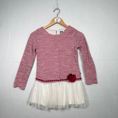 Dollie & Me девочек розовый твид тюль платье размер 10 длинным рукавом цветок аппликация - Изображение 1 из 4