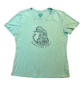 Mujer Talla S ~ Life Is Good Camiseta Pawsitive Vibes Gato Verde Menta Calce Clásico - Imagen 1 de 8