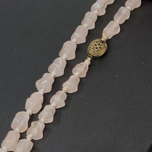 Antike Art Deco geknotete Rosenquarz Halskette ausgefallener filigraner Verschluss viktorianisch 26 Zoll - Bild 1 von 7