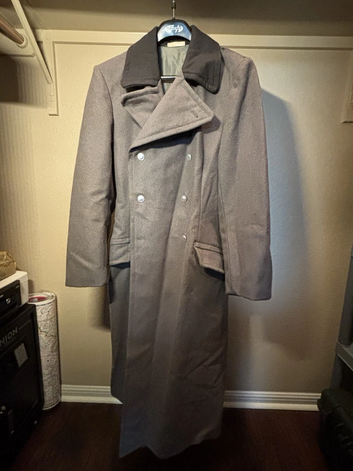 East German NVA Vintage Wool Coat Gray Double Metal Buttons G44 - Image 1 of 4
